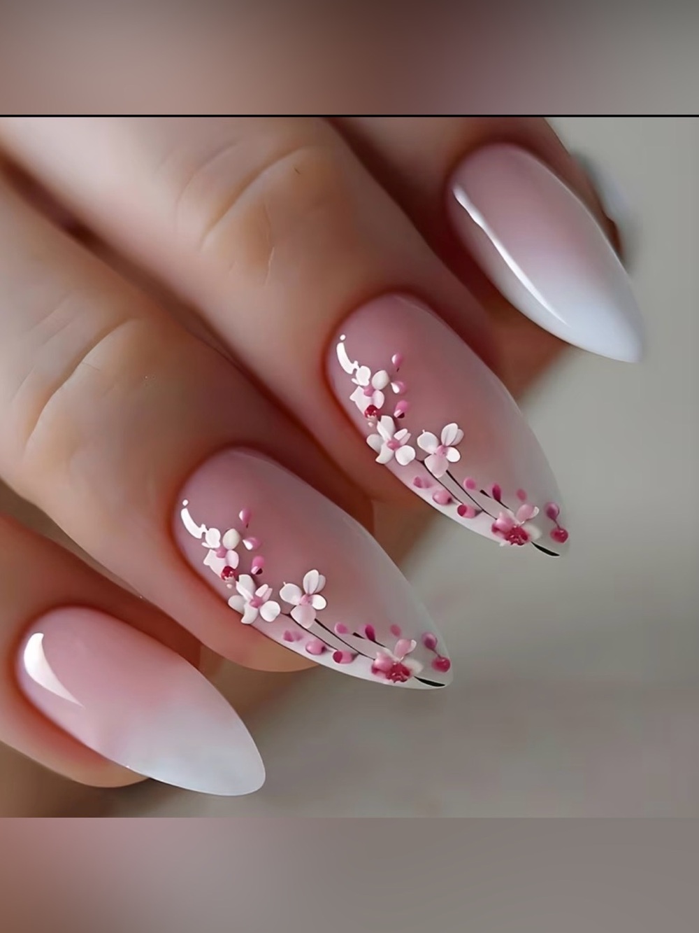 Delicate Pink Cherry Blossom 3D Nail Art